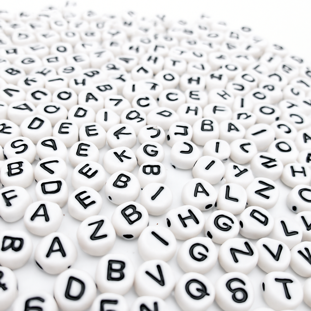 Alphabet Beads, Plastic, Round, Diameter 7mm.