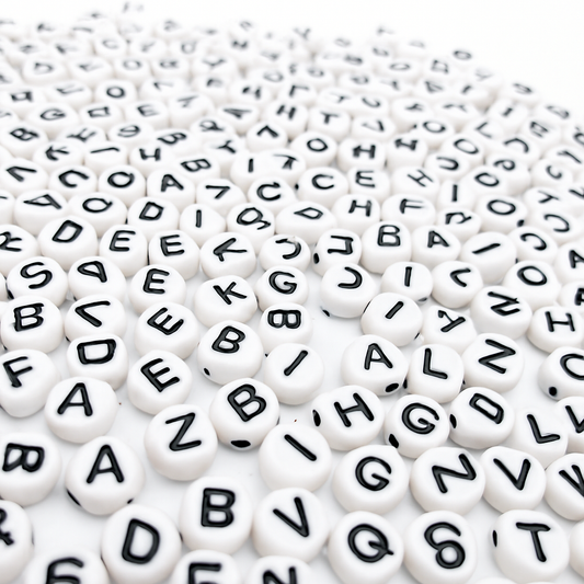 Alphabet Beads, Plastic, Round, Diameter 7mm.