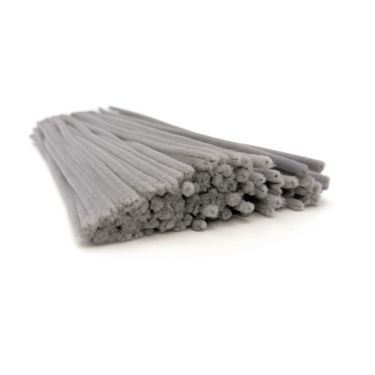 Pipecleaner, Deluxe, Chenille, Diameter 6mm, Length 300mm,Light Grey, 100 pack.